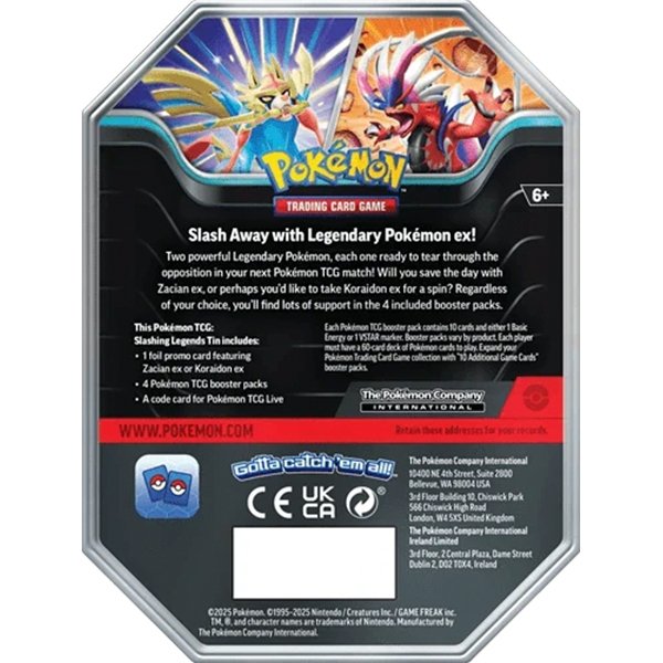 Lata Slashing Legends Zacian Ex Pokémon Summer 2025 - Inglés